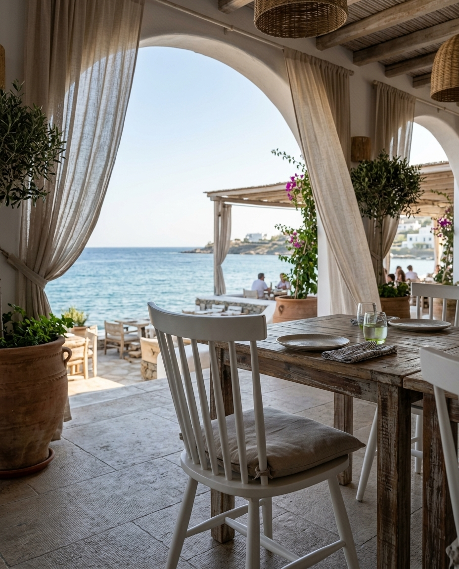 Menorca ahşap sandalye - sahil restoranı