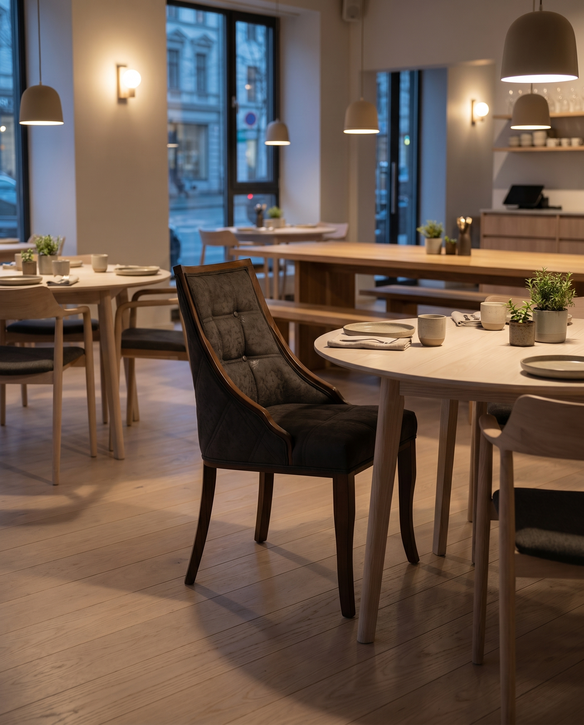 Bordeaux ahşap sandalye - İskandinav restoran