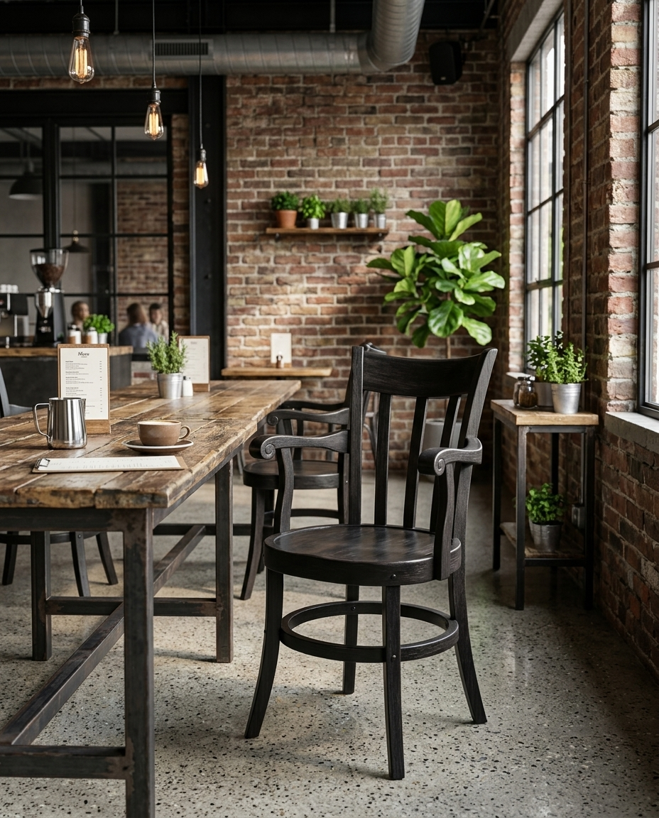 Estoril ahşap sandalye - endüstriyel loft kafe