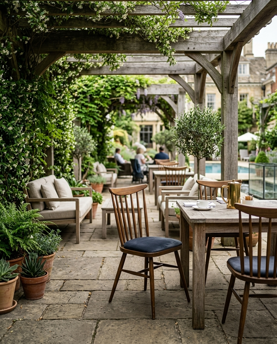 Mallorca ahşap sandalye - otel bahçesi